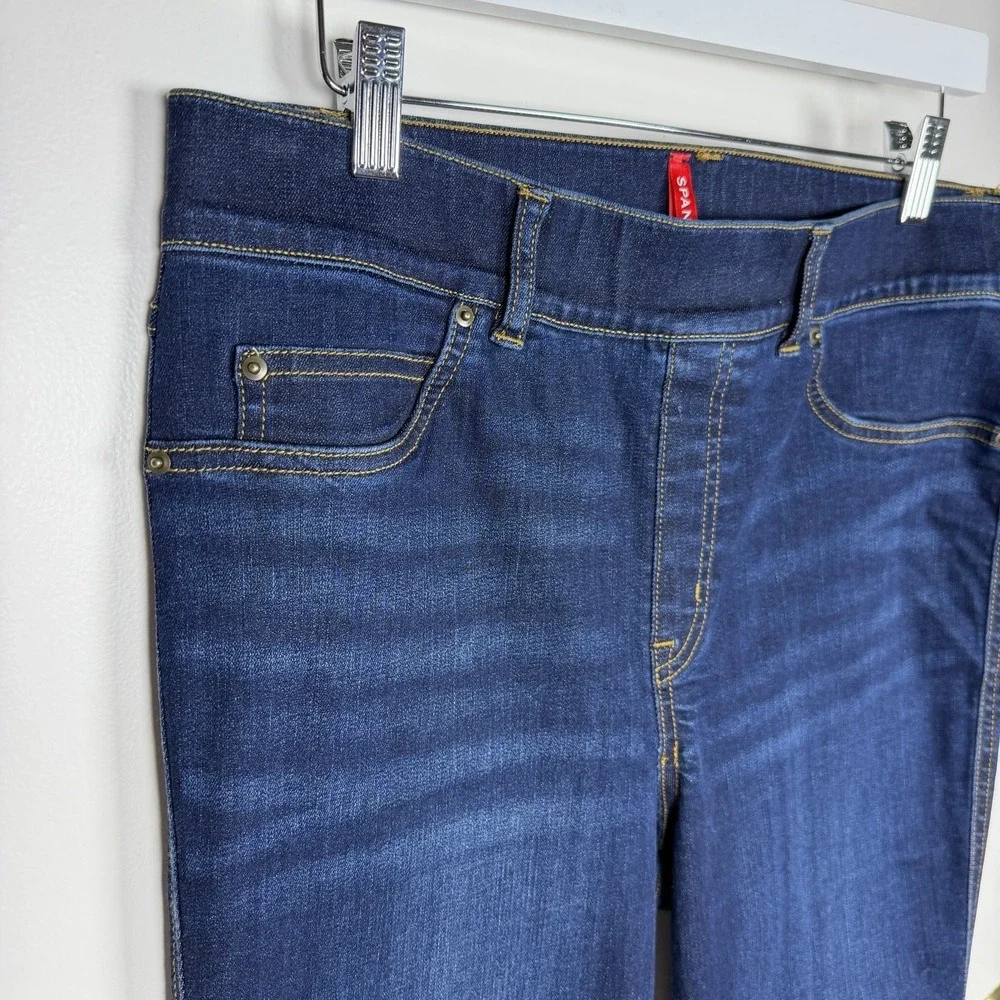Spanx Midnight Blue Flared High Rise Pull-On Sliming Large Denim Stretch Jeans - Picture 5 of 12